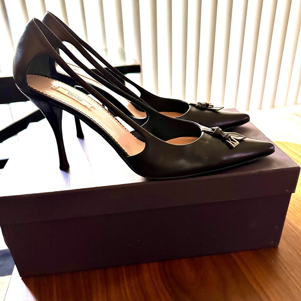 Prada Black Stiletto Heels with Pointed Toe and Straps